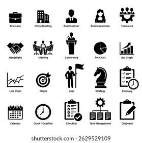 Ícones empresariais essenciais definir ilustração de vetor de design plano