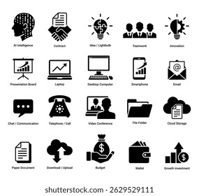 Conjunto de iconos de negocios esenciales Ilustración vectorial de diseño plano