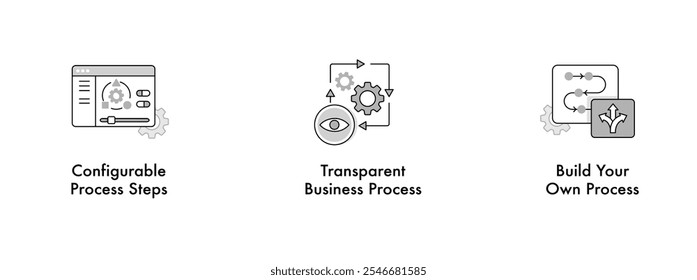 Essential Business Process Icons. This icon set represents key concepts of configurable process steps, transparent business processes, and the ability to build custom workflows.