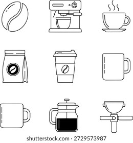 Essential coffee brewing and serving icons Vector	
