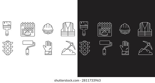 Essential construction symbols including tools safety gear and traffic signals ideal for industry documentation and web design.