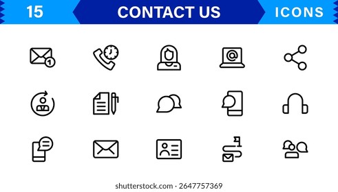 Essential Contact Us Vector Icons for UI UX Design Featuring Email, Phone, Chat, Location, and Customer Service Symbols in Clean Style
