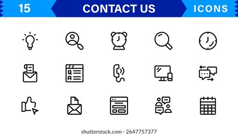 Iconos vectoriales para el diseño de UI UX con correo electrónico, teléfono, chat, Locación y símbolos de Servicio al cliente en estilo limpio
