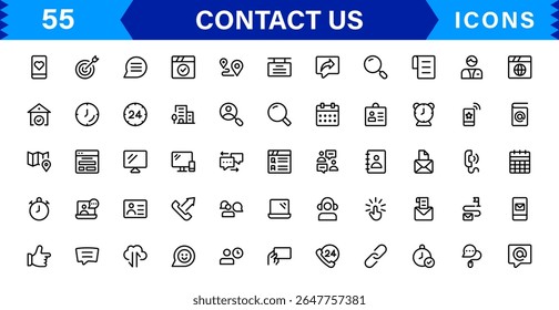 Essential Contact Us Vector Icons for UI UX Design Featuring Email, Phone, Chat, Location, and Customer Service Symbols in Clean Style
