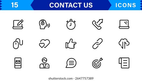 Essential Contact Us Vector Icons for UI UX Design Featuring Email, Phone, Chat, Location, and Customer Service Symbols in Clean Style
