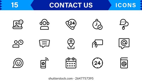 Essential Contact Us Vector Icons for UI UX Design Featuring Email, Phone, Chat, Location, and Customer Service Symbols in Clean Style
