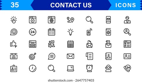 Iconos vectoriales para el diseño de UI UX con correo electrónico, teléfono, chat, Locación y símbolos de Servicio al cliente en estilo limpio
