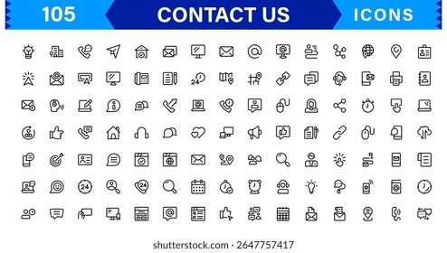 Essential Contact Us Vector Icons for UI UX Design Featuring Email, Phone, Chat, Location, and Customer Service Symbols in Clean Style
