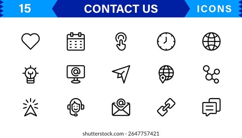 Essential Contact Us Vector Icons for UI UX Design Featuring Email, Phone, Chat, Location, and Customer Service Symbols in Clean Style
