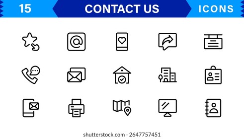 Essential Contact Us Vector Icons for UI UX Design Featuring Email, Phone, Chat, Location, and Customer Service Symbols in Clean Style
