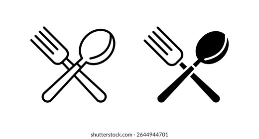 Essential cutlery fork spoon knife icon set for dining, kitchen, and food service. Useful for restaurants, cafes, and cooking themes.