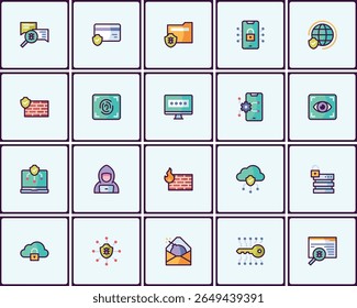 Essential cyber security icons pack with modern and professional designs