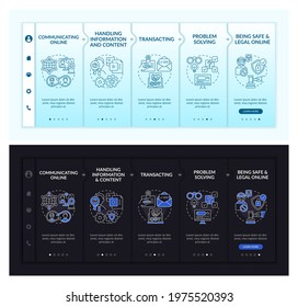 Essential digital skills onboarding vector template. Responsive mobile website with icons. Web page walkthrough 5 step screens. Technology access color concept with linear illustrations