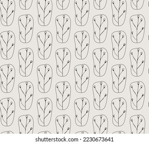 Essential doodle plant seamless vector pattern. Neutral and timeless botanical repeating pattern for packaging and backgrounds.