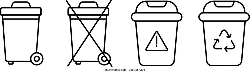 Essential Dust Bin Icons for Waste Management and Recycling.