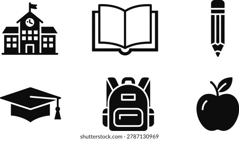 Essential education and back to school supplies vector icon set