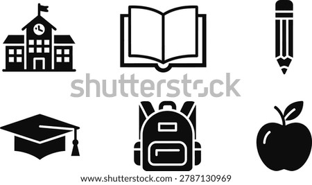 Essential education and back to school supplies vector icon set