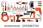 Essential Electrical Repair Tools for Professional Technician, Socket Maintenance Service, Quality Craftsmanship for Your Electrical Fixes, Flat Vector Illustration Design