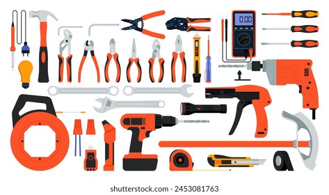 Essential Electrical Repair Tools for Professional Technician, Socket Maintenance Service, Quality Craftsmanship for Your Electrical Fixes, Flat Vector Illustration Design