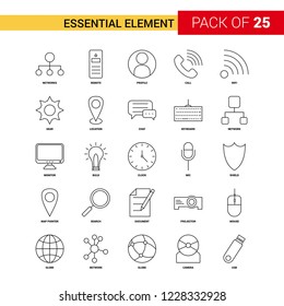 Essential Element Black Line Icon - 25 Business Outline Icon Set