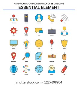 Essential Element Flat Line Icon Set - Business Concept Icons Design