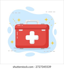 Essential First Aid Kit Box Icon Illustration flat design vector empty state ui element for medical apps and websites