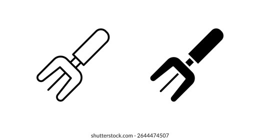 Essential garden fork tool icon set for digging, landscaping, and soil cultivation. Useful for gardening and agriculture tasks.