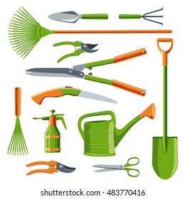 Essential gardening tools kit vector set isolated on white