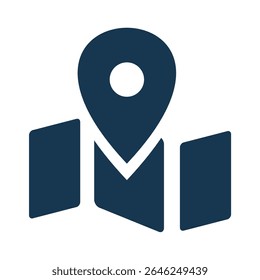 Ícone de mapa geográfico essencial com um pino de localização proeminente, representando visualmente navegação precisa, localização de destino eficiente e serviços otimizados de planejamento de rotas