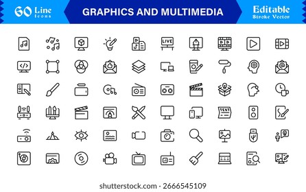 Essential Graphics and Multimedia Line Icon Pack - Professionelle, moderne, minimalistische Vektorgrafik-Kollektion für kreative Projekte, Benutzeroberflächen und digitale Inhalte