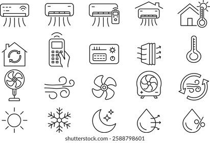 Essential HVAC and Climate Control Icons for Air Conditioning and Home Comfort.