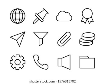 Essential icon set with outline style for any purposes. Suitable for user interface, print, presentation, and any other projects.