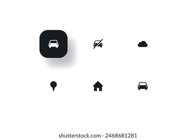 Essential Icons und App-Button einschließlich Car Cloud Home GPS-Symbol und No Cars-Zeichen