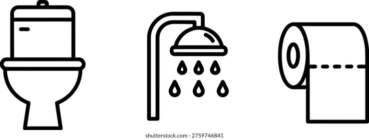 Essential icons representing common bathroom facilities and hygiene products
