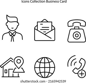 Essential icons set for business card isolated on white background. line icon element for business card design template. icons collection for business cards
