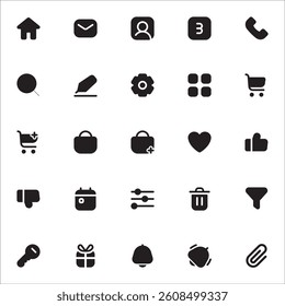 Essential Icons with solid style, perfect for user interface projects