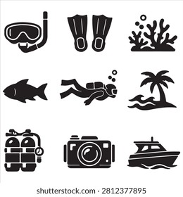 Essential icons for underwater and beach adventures