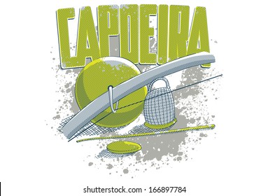 Essential instruments of the capoeira in hachurado blue and green.
