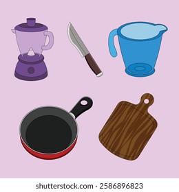 Essential Kitchen Objects Collection Illustration.
