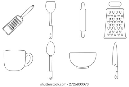 Utensilios de cocina esenciales con espátula, batidor y cuchara para cocinar todos los días