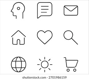 "Conjunto de iconos de línea esenciales - Símbolos de interfaz de usuario para el Web y el diseño del App" Vector de colección Archivo EPS