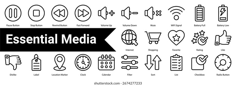 Essential Media Icon Symbol Sheet Collection