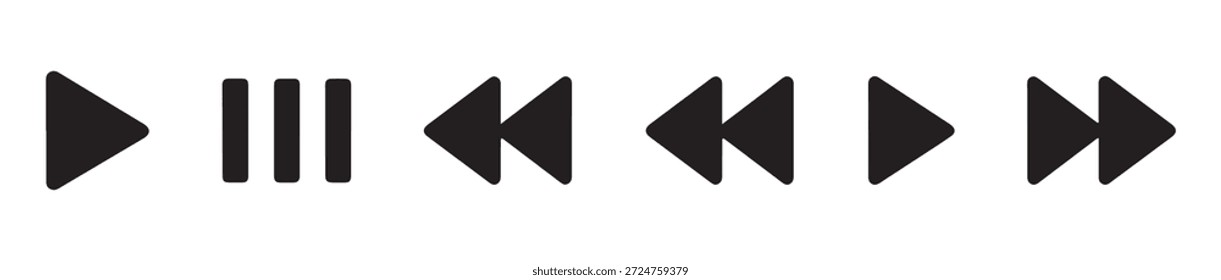 Controles esenciales del reproductor multimedia, incluidos los Botones de reproducción, pausa, rebobinado y avance rápido para las interfaces digitales modernas