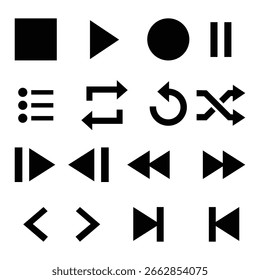 Essential Media Player Icons Set – Universal Playback Controls for UI,UX Design