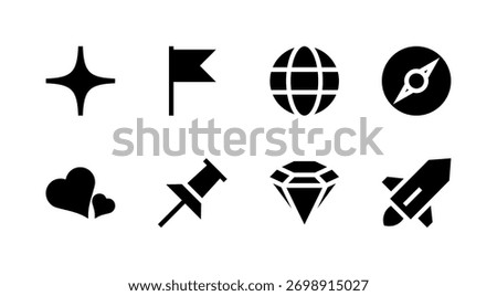Essential Miscellaneous Icon Set - Star Heart Globe Diamond and Symbol Elements