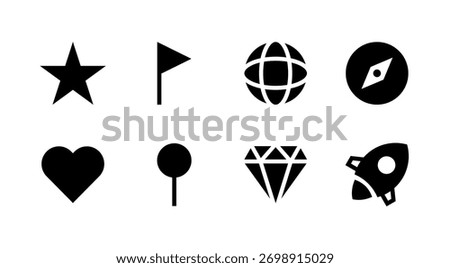 Essential Miscellaneous Icon Set - Star Heart Globe Diamond and Symbol Elements