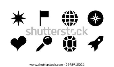 Essential Miscellaneous Icon Set - Star Heart Globe Diamond and Symbol Elements