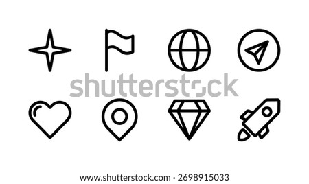 Essential Miscellaneous Icon Set - Star Heart Globe Diamond and Symbol Elements