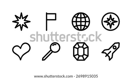 Essential Miscellaneous Icon Set - Star Heart Globe Diamond and Symbol Elements