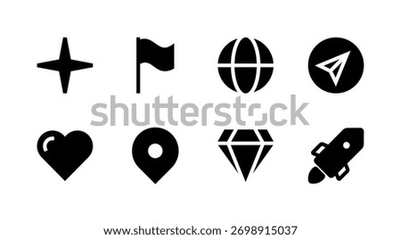 Essential Miscellaneous Icon Set - Star Heart Globe Diamond and Symbol Elements